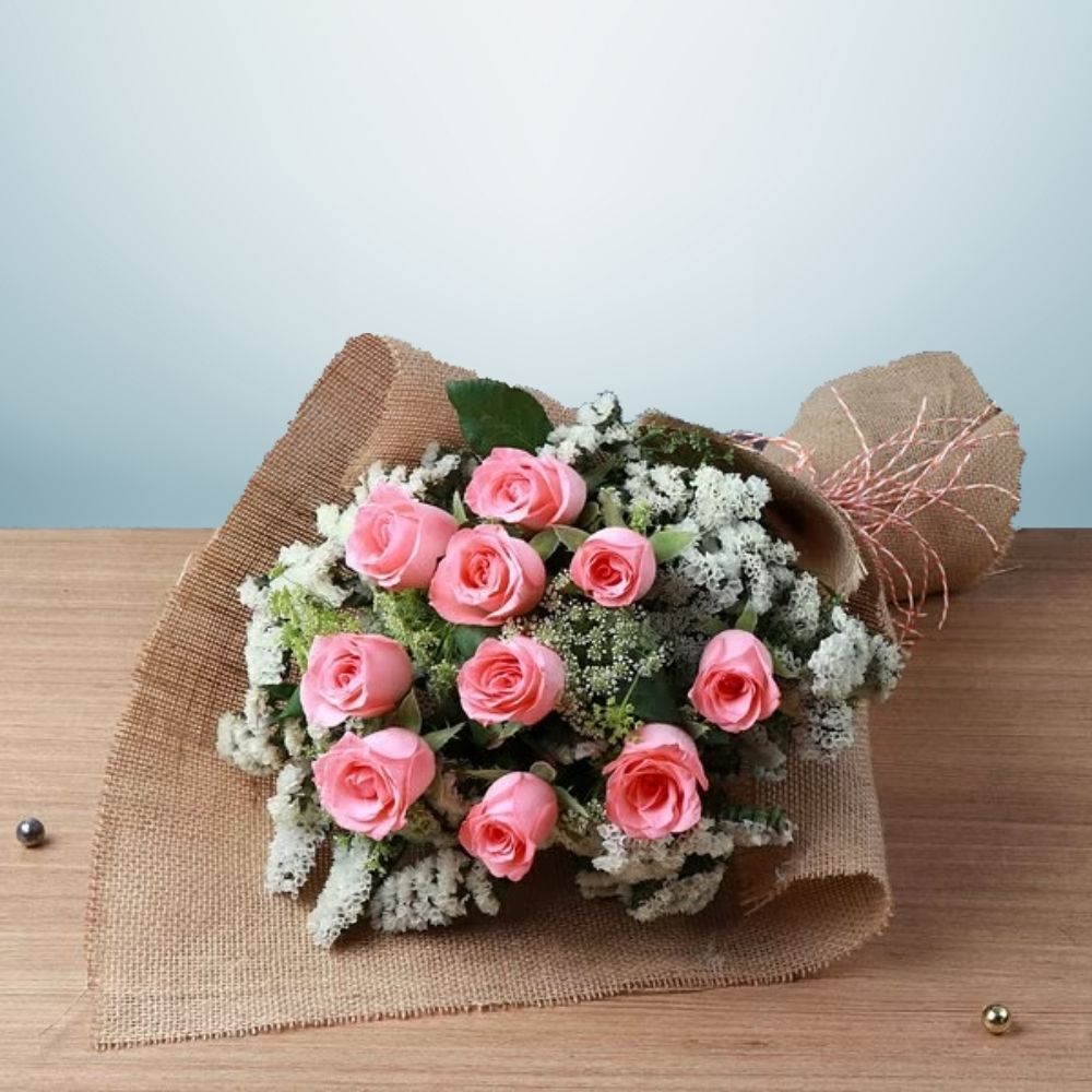 pink rose bouqet with jute 