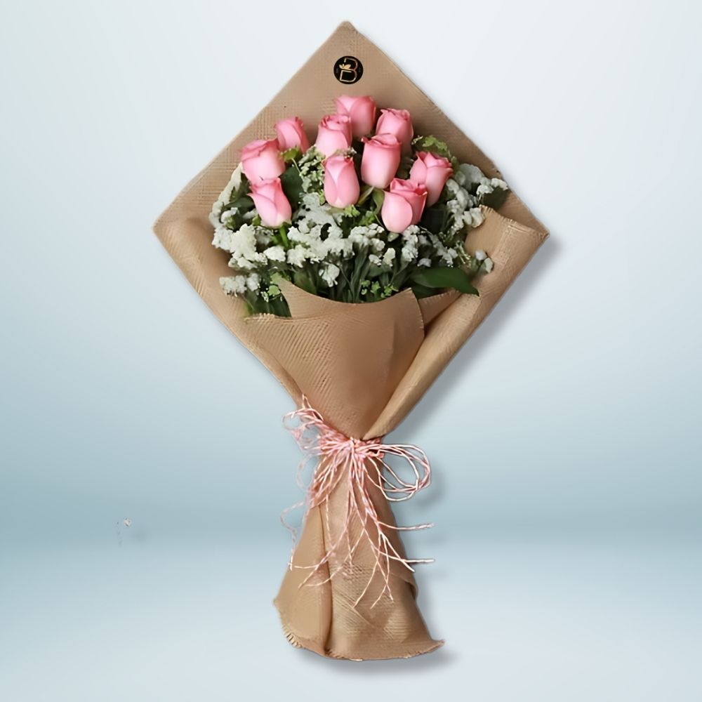 pink rose bouqet with jute 