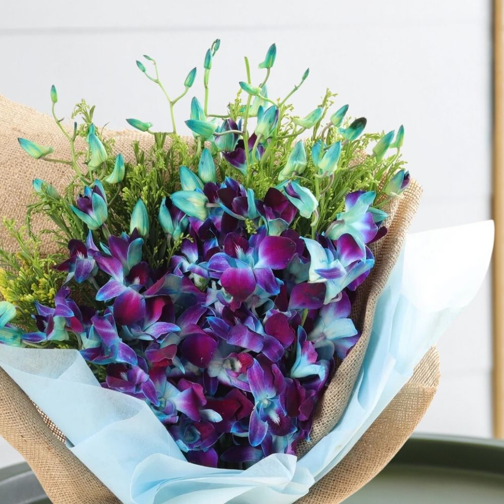 blue orchid with jute 