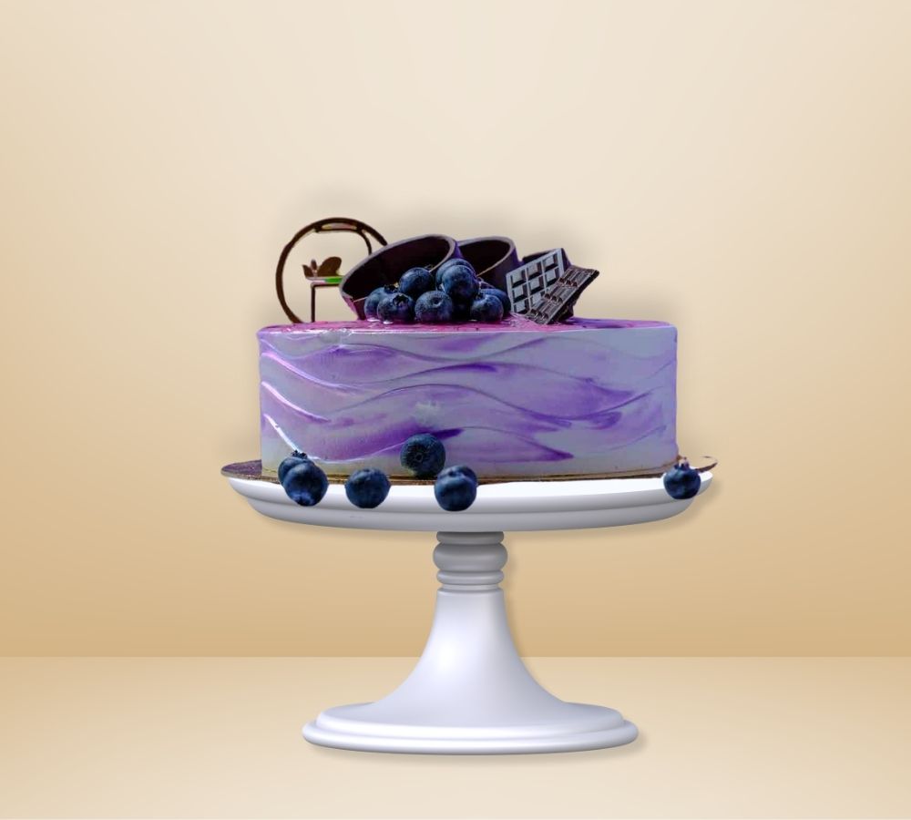 Blueberry cake with white rose bouquet 